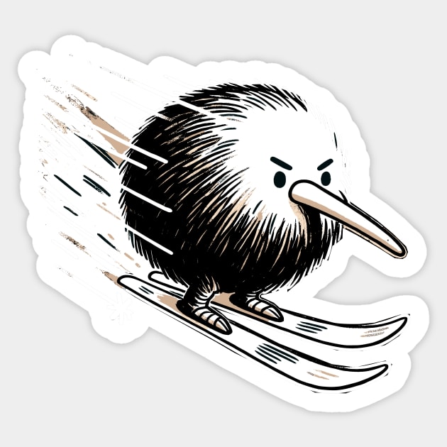 Mountain Skiing Skiwi Kiwi Bird Sticker by DoodleDashDesigns